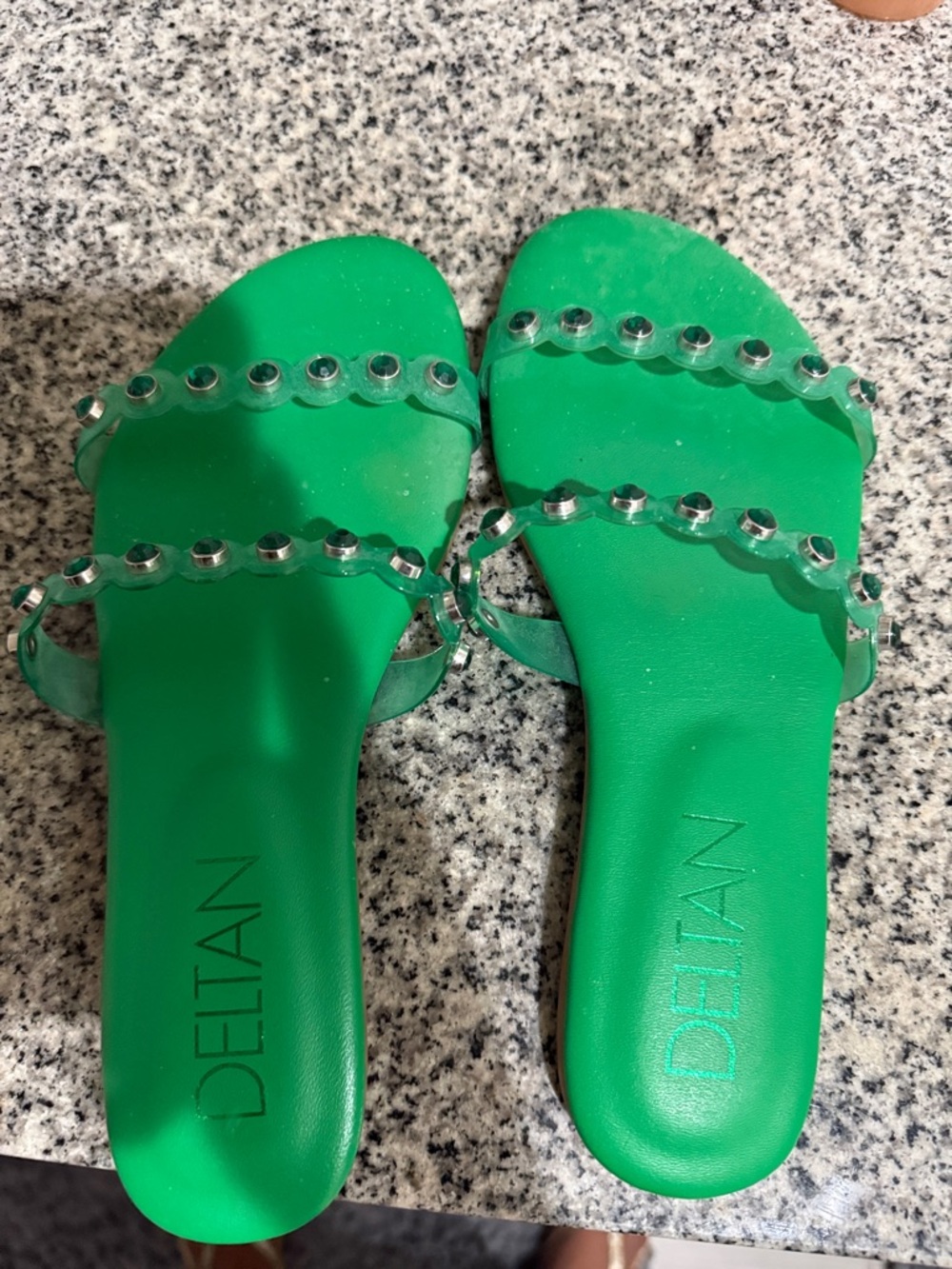 Delta Green Jeweled Slide Sandals